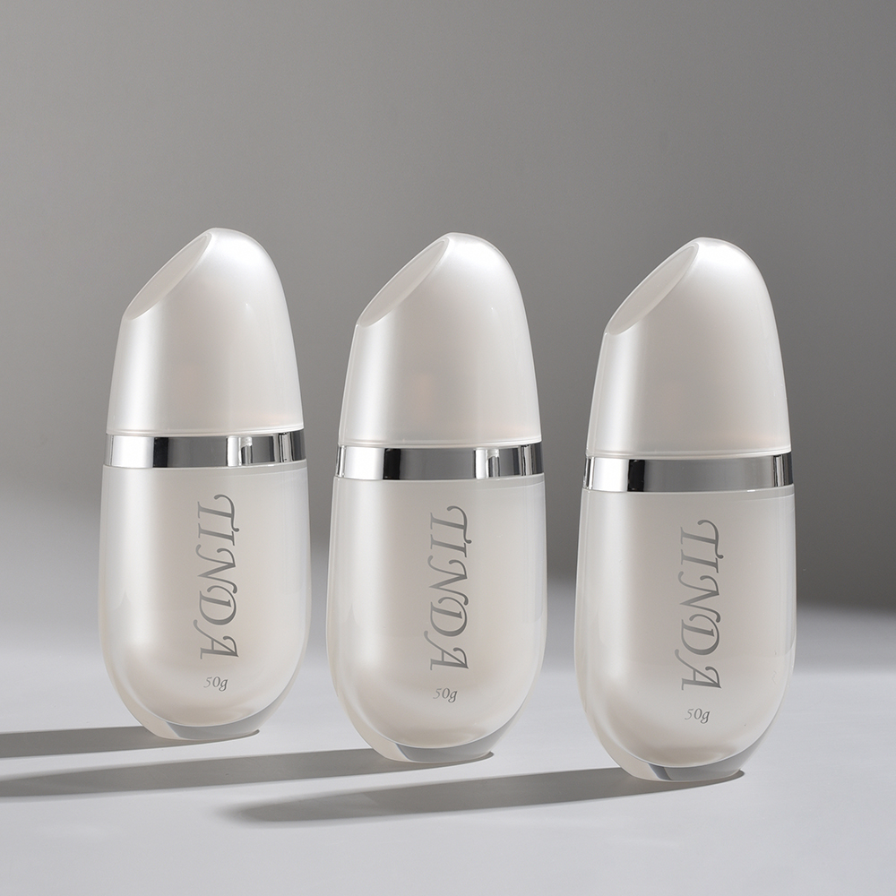 Pearl White Special Oval Cosmetic Pump Bottle Empty Lotion Serum Container  Skincare Packaging-TINDA-07RB