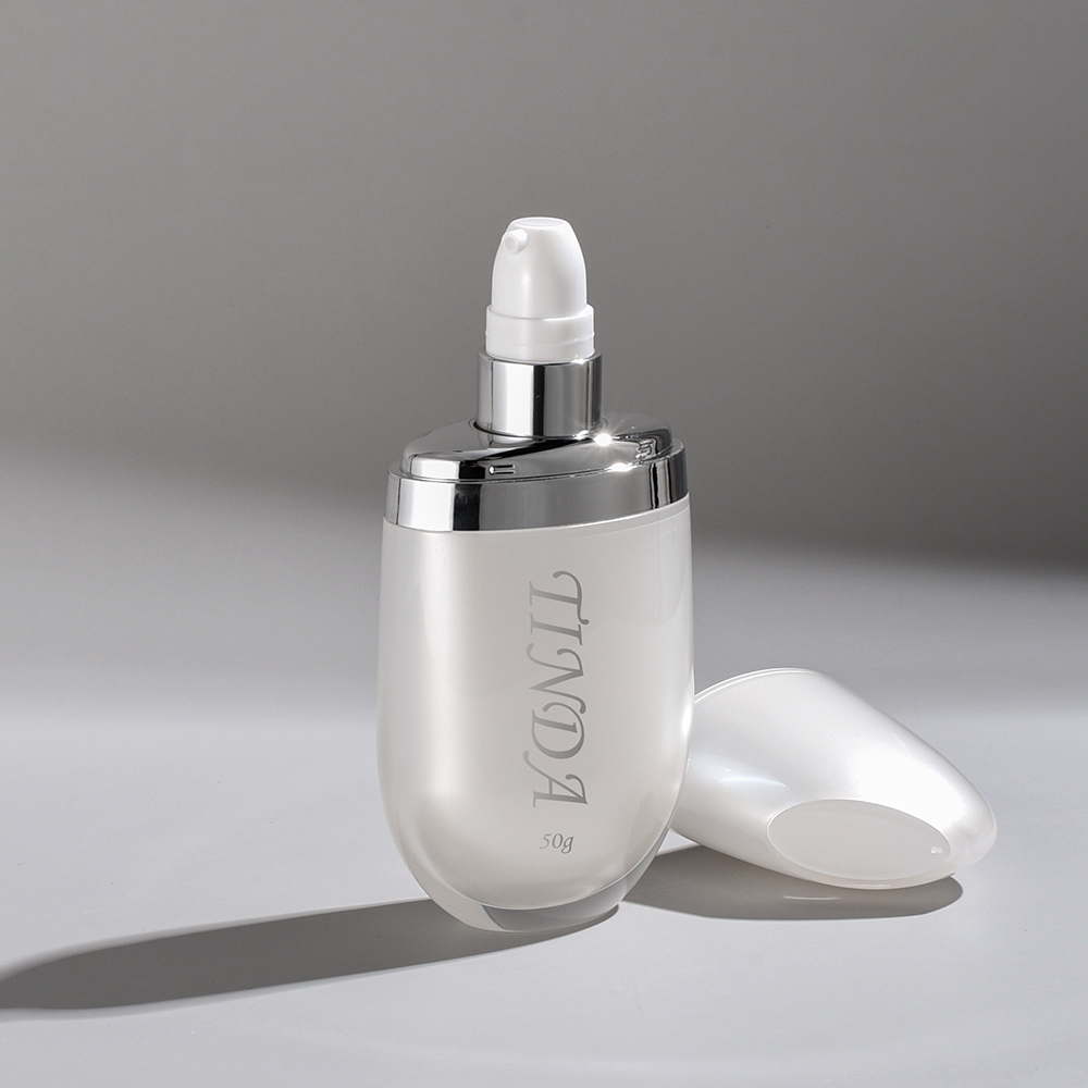 Pearl White Special Oval Cosmetic Pump Bottle Empty Lotion Serum Container  Skincare Packaging-TINDA-07RB