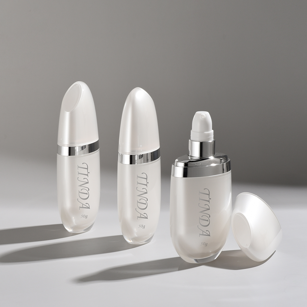 Pearl White Special Oval Cosmetic Pump Bottle Empty Lotion Serum Container  Skincare Packaging-TINDA-07RB