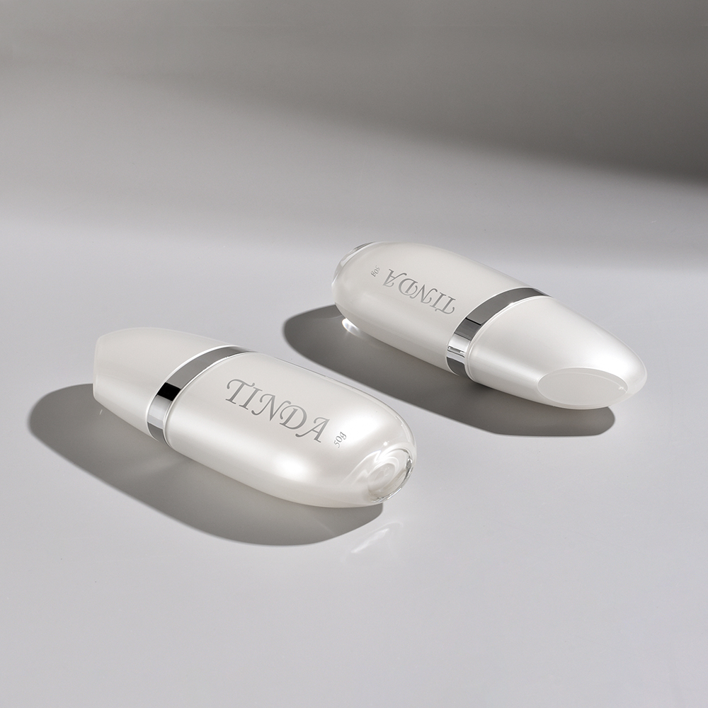 Pearl White Special Oval Cosmetic Pump Bottle Empty Lotion Serum Container  Skincare Packaging-TINDA-07RB