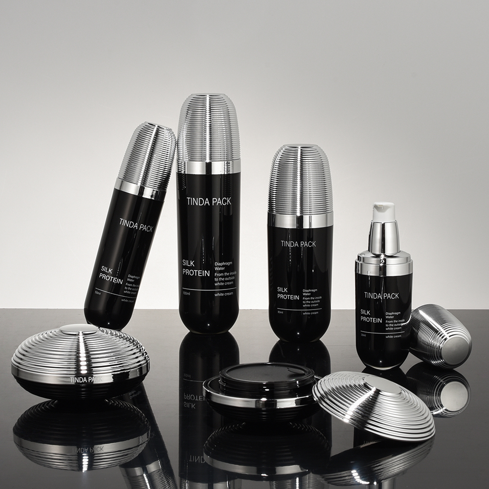 High‑end Black Plastic Skincare Container Set for Toner Cream -TINDA-206