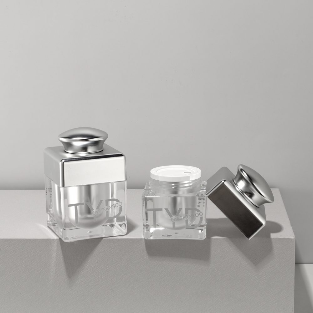 Square Electroplated Silver Acrylic Skincare Bottle Jar Set Empty Cosmetic Packaging for Toner Serum Cream -TINDA-205