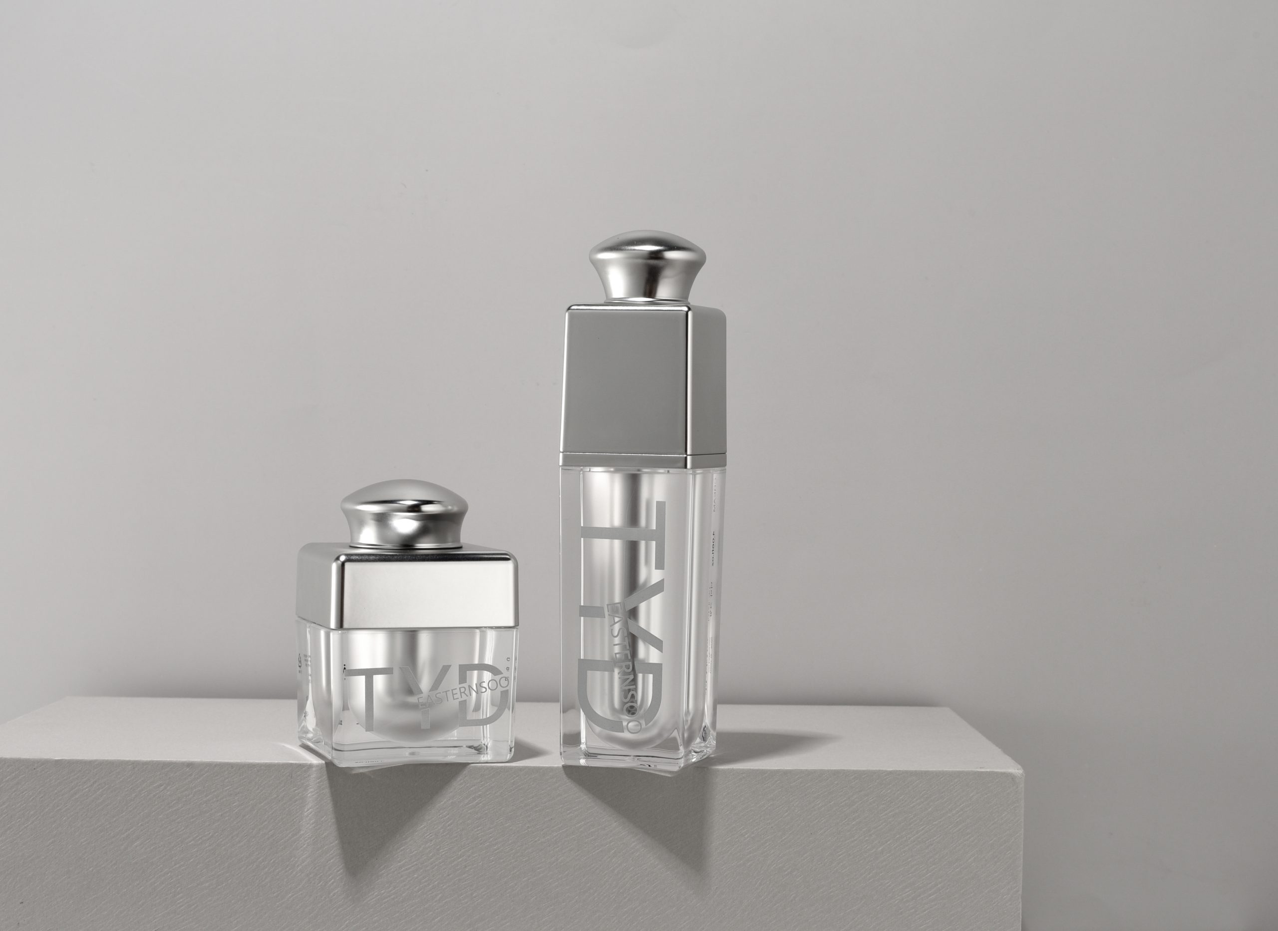 Square Electroplated Silver Acrylic Skincare Bottle Jar Set Empty Cosmetic Packaging for Toner Serum Cream -TINDA-205